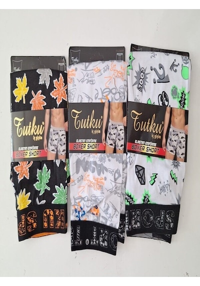 Erkek Desenli Likralı Pamuklu Boxer 5li Paket KARIŞIK