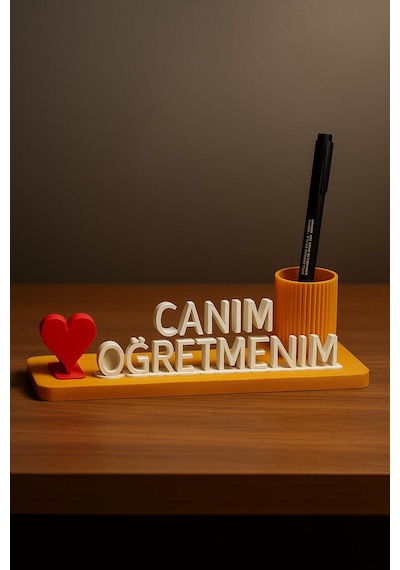 Öğretmenler Günü Özel Masaüstü İsimlik/kalemlik Kişiye Özel Tasarım Yapılabilir Beyaz - Altın