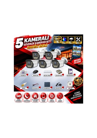 5 Kameralı Sesli Güvenlik Kamerası Seti 5mp Yapay Zeka Gece Renkli Görüş 21 Warm Led Ultra Hd 915ws