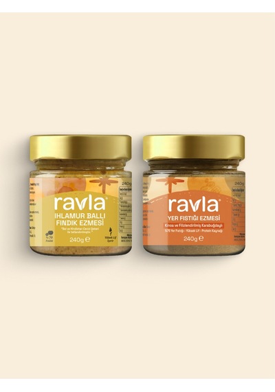 2'li Ürün - Ravla Ihlamur Ballı Fındık Ezmesi - 240g / Ravla Yer Fıstığı Ezmesi - 240g
