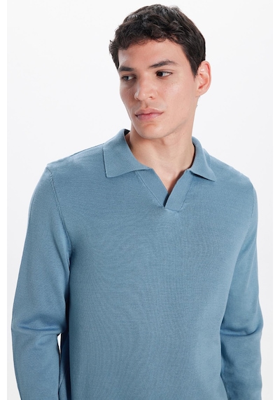 Tudors Erkek Standart Fit Normal Kesim Polo V Yaka İndigo Triko Kazak-32626 İndigo