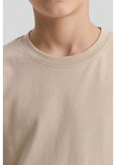 Bej O Yaka Standart Fit Basic Uzun Kollu Unisex Çocuk T-shirt - 11329 Bej