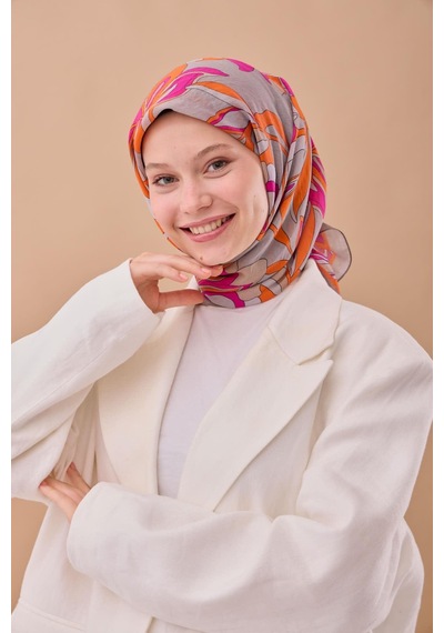 Silk Home Olinda İpek Eşarp 47003-28 Vizon, Fuşya, Turuncu, Gri