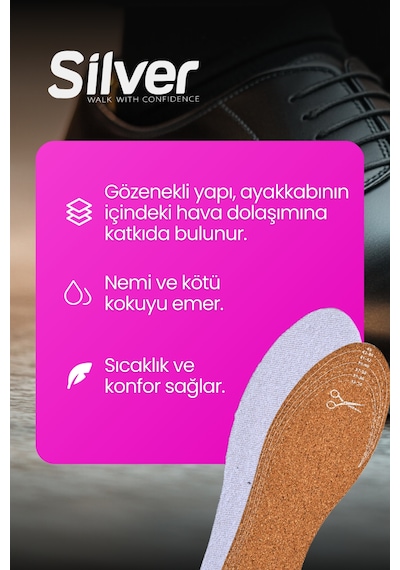 Silver Deri Koku Yapmaz Kesilebilir Ayakkabı Gözenekli Tabanlık 35-45
