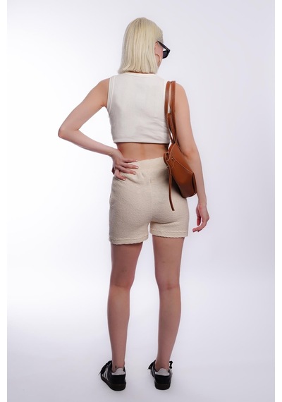 Madmext Mad Girls Krem Rengi Kaşkorse Kumaş Kadın Şort Mg572