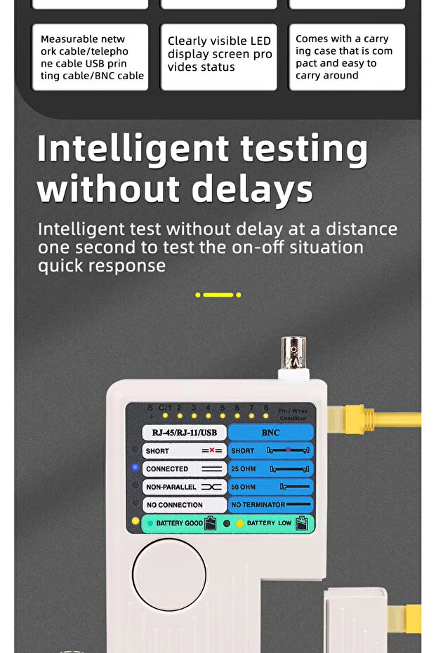 Rj45+usb+rj11+bnc Profesyonel Çantalı Telefon Koaksiyel Usb 4'ü 1 Arada Uzaktan Kablo Test Cihazı Hızlı Tepki Ayrılabilir Network