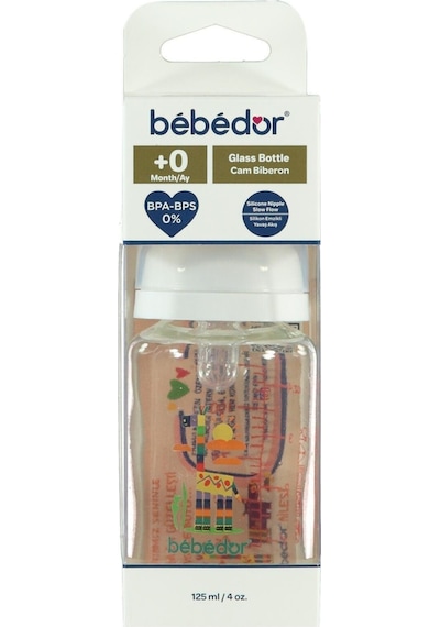 Yavaş Akış Silikon Emzikli Cam Biberon 125 Ml Beyaz