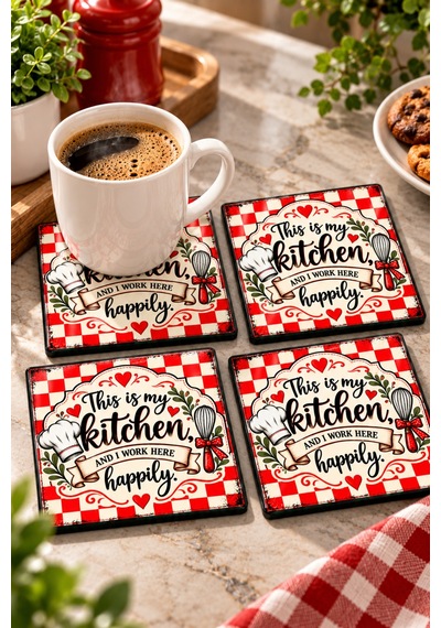 Gökçeoğlu Cam Bardak Altlığı Kitchen 4'lü Takım 10cm X 10cm Çok Renkli
