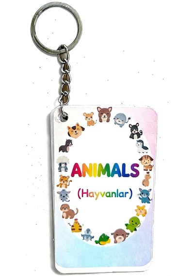 Renklidünyalar 20 Adet Anahtarlık. Animals Hayvanlar , 20 Hayvan İngilizcesi Ve Türkçesi Laminasyonlu Karton 01