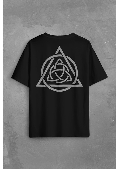 Triquetra Triangle Yaşam Ölüm Yeniden Başlangıç Logo Sırt Ön Baskılı Oversize Tişört Unisex T-shirt 001