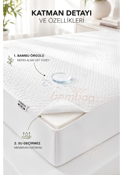 Bambu Kumaş Premium Sıvı Geçirmez Fitted Alez Doğal Bambu Lüks Yatak Koruyucu Sessiz Alez Beyaz