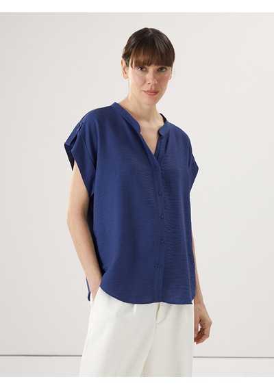 Lcwaıkıkı Classic Lacivert Kaçık Yaka Oversize Kadın Bluz
