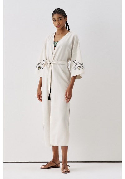 Sagaza Studio Ss6186 Keten Bağlamalı Kimono Siyah