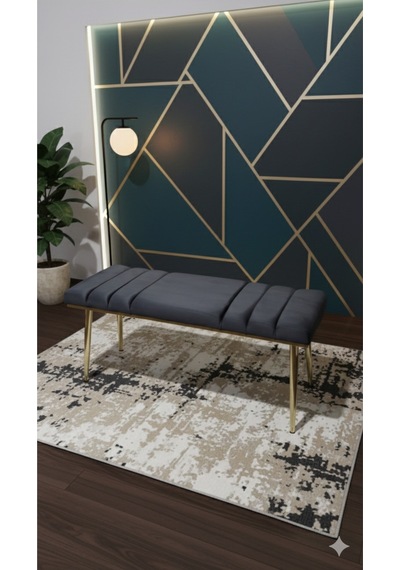 Özcan Metal Gold Metal Ayaklı Metal Kasalı Bench Mutfak Salon Antre Yatak Odası Balkon Puf Bank Füme