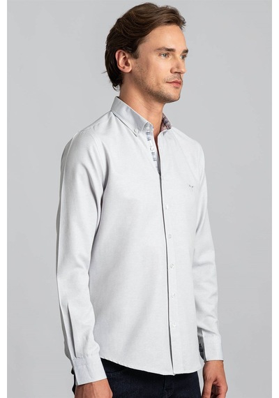 Tudors Slim Fit Dar Kesim Uzun Kol Erkek Gömlek-23371 Beyaz