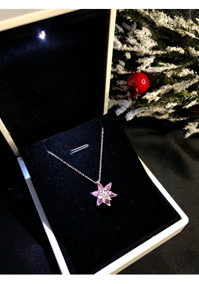 Vog Pembe Taşlı Lotus Çiçeği 925 Ayar Gümüş Sevgiliye,eşe,anneye,arkadaşa Hediye Kolye Rose