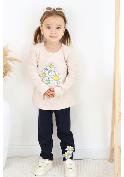 Breeze Kız Çocuk Taytlı Takım Papatya Baskılı 1.5-5 Yaş, Bej Bej