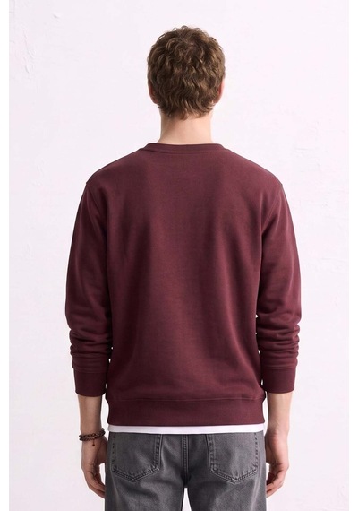 Barrels And Oıl Erkek Göğüs Baskı Detaylı Uzun Kollu Sweatshirt - Bordo Bordo