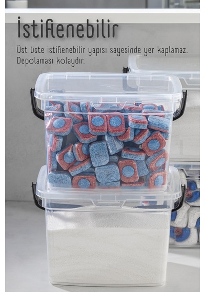 Vienev 2li 4 Litre Toz Tablet Deterjan Saklama Kabı - Deterjan Kutusu, Toz Tablet Deterjan Kabı Beyaz