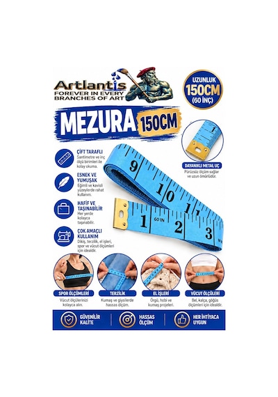 Mezura 150 Cm 1 Adet Renkli Meziro Terzi Baş Vüvut Ölçüm Metresi Beden Ölçmek Mezro Çift Yönlü Mavi