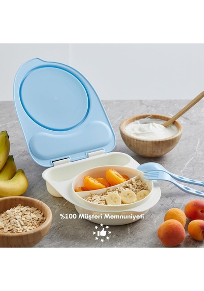 Ayrex Flybee Gezgin Çocuk Taşınabilir Beslenme Kabı, Bebek Mama Kabı, Çatal &amp Kaşık Seti - Tilki Yeşil Ay Genel