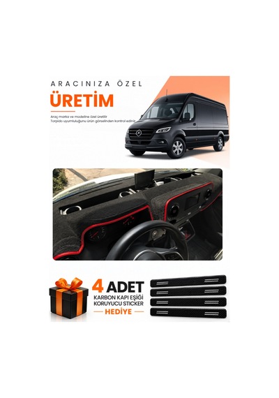 Mercedes Sprinter W907-w910 2018-2026 Uyumlu Torpido Koruma Örtüsü Oto Kılıfı - Siyah Kırmızı