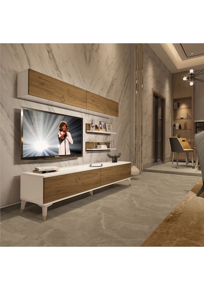 Decoraktiv Eko 5 Mdf Std Gold Tv Ünitesi Tv Sehpası - Beyaz Pera Beyaz - Meşe