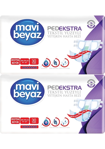 Mavi Beyaz Tekstil Yüzeyli Bel Bantlı Yetişkin Hasta Bezi XL 60'lı