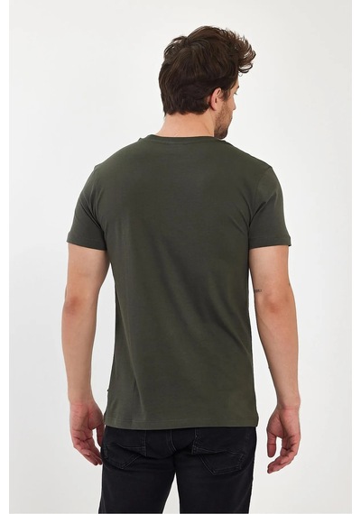 Erkek Compact Penye V Yaka T-shirt Haki