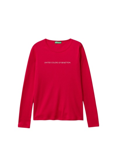 United Colors Of Benetton Kadın Bisiklet Yaka Yazılı T-shirt Fuşya