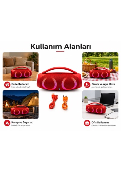 Booms Box3 Rbg Hoparlör Süper Bass Bluetooth Fm Radyo Udb Aux Tf Kart Desteği Renkli Led Işıklı 2 Hoparlörlü 5.3 Bluetooth Su Dayanıklı Taşınabilir