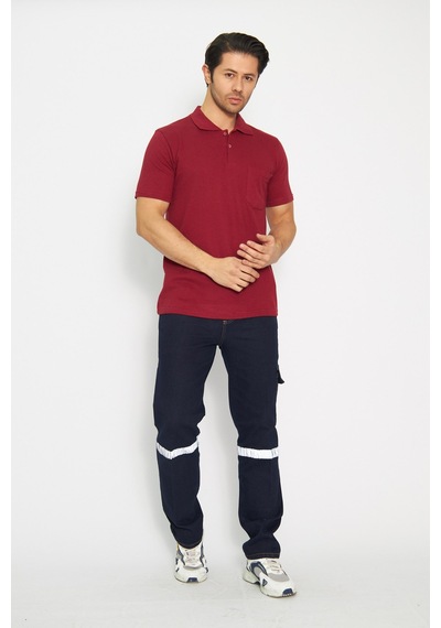 T-shirt Polo Yaka Kısakol %100 Pamuk Cepli Bordo
