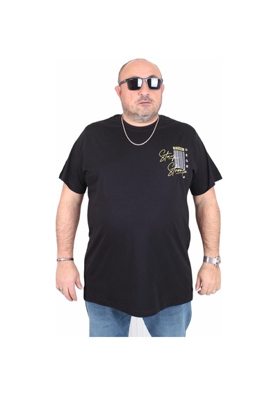 Moc Grande Mocgrande Erkek Büyük Beden Sıfır Yaka Tişört Stay Strong 25159 Sıyah Siyah