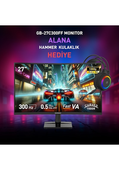 Gamebooster Gb-27c300ff 300hz 0.5ms Gaming Monitör +gb H02b Hammer Rainbow Kulaklık