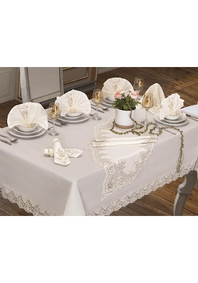 Sümbül Masa Örtüsü 160X260 Cm 26 Parça Krem (541545615)