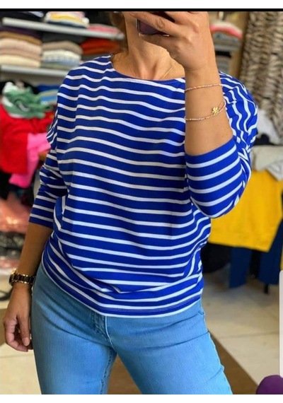 Kadın Çizgili Lacivert Sweatshirt Lacivert