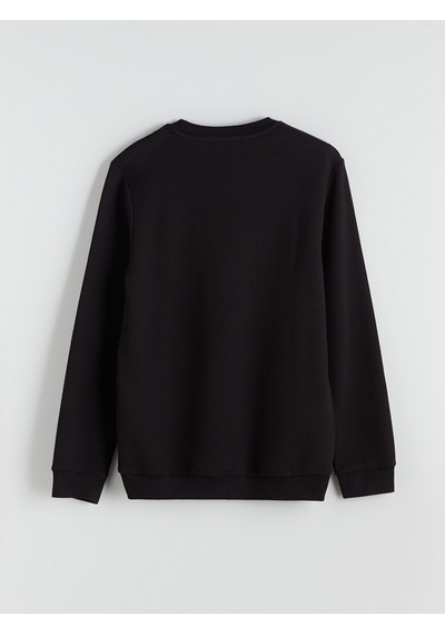 Lcwaıkıkı Classic Siyah Bisiklet Yaka Dokulu Erkek Sweatshirt