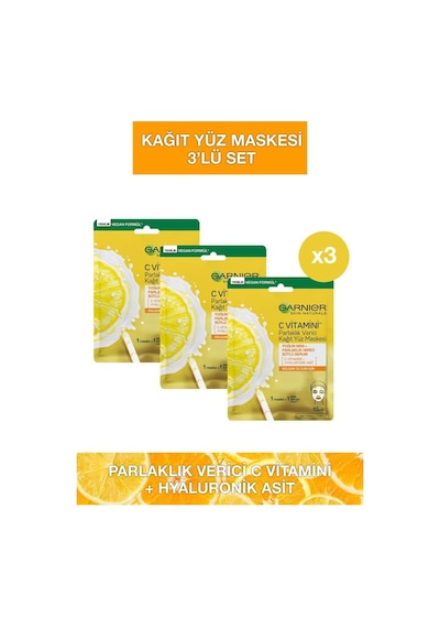 Garnier C Vitamini Parlaklık verici Kağıt Yüz Maskesi 3'lü Set