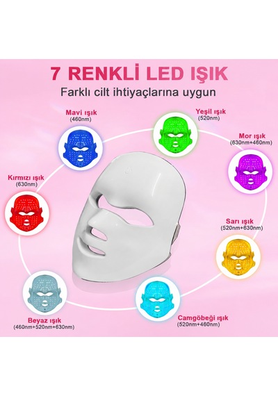 7 Renk Led Işıklı Yüz Bakım Maskesi 400 Mah Şarjlı Cilt Bakım Cihazı-1748