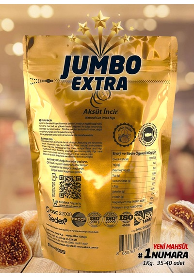 Jumbo Extra 1 Numara Kuru İncir 900g Gold Doypack 900 G