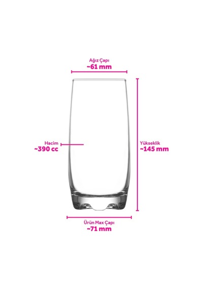 Lav Adora Cam Meşrubat Bardağı 6'lı 390 ml (Limonata/Su Bardağı )