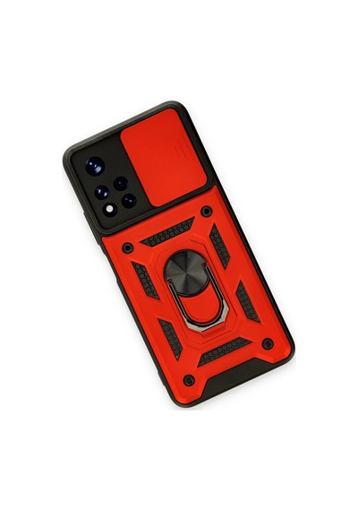 Bezos Poco M4 Pro 5g Kılıf Pars Lens Yüzüklü Silikon - Kırmızı Bty
