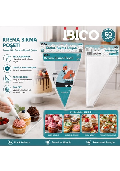 30 Cm 50'li Tek Kullanımlık Krema Sıkma Poşeti Lunaev 12v