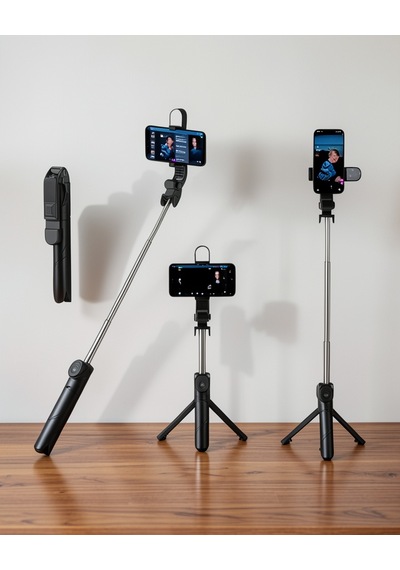 Selfie Çubuğu Tripod, Kablosuz Bluetooth Bağlantılı, 360 Derece Dönebilen