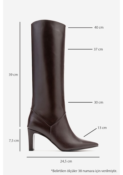 Luvishoes Merla Kahverengi Cilt Hakiki Deri Kadın Topuklu Çizme Kahverengi