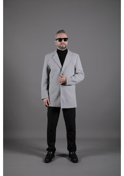 Ohepmoda Düğmeli Düz Erkek Kaşe Kaban Gri