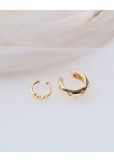 Gold Renk 2 Li Yıldız Zirkon Taşlı Earcuff Seti Renkli