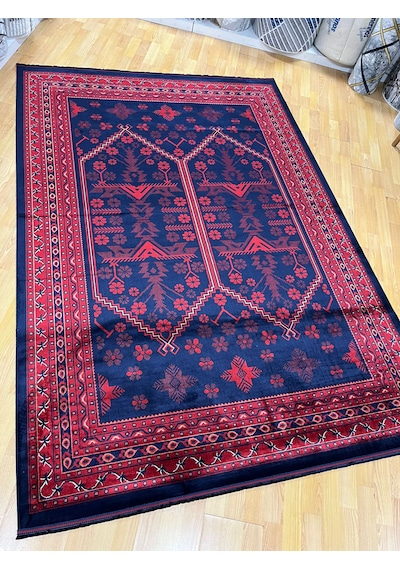 Decoser Halı Afgan Desen Vintage Etnik Desenli Salon Oturma Odası Halısı 01 Kırmızı - Bordo