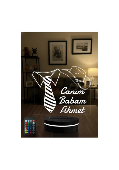 Kişiye Özel İsimli Canım Babam Tasarımlı 16 Renkli 3d Gece Lambası - Babalar Günü Hediyesi