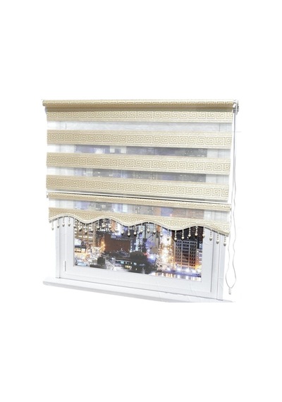 Krem Renk Sarı Gold Sim Detaylı Boncuklu Zebra Stor Perde Krem - 97268369 Krem